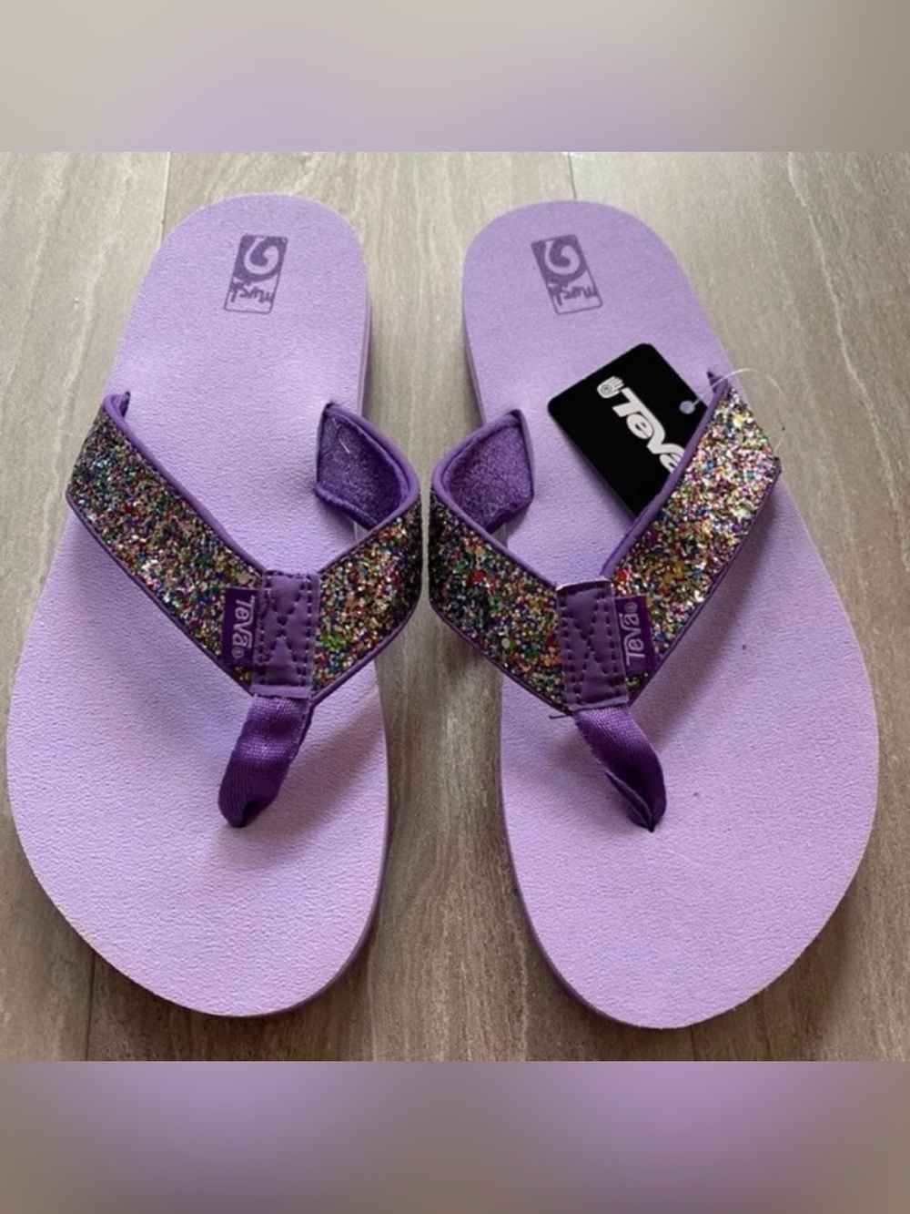 Teva purple glitter flip flops